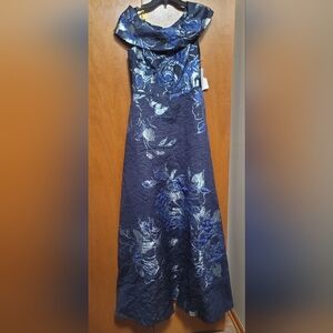 Teri Jon By Ricky Freeman Off The Shoulde Metallic Jacquard  Dress Size 6